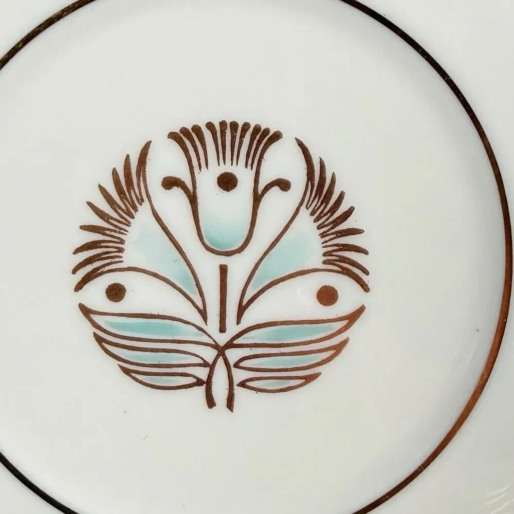 Pickard China Malvern 1005 Bread Plates Set 4 Green Gold Trim USA 1950s Vintage - Picture 4 of 9